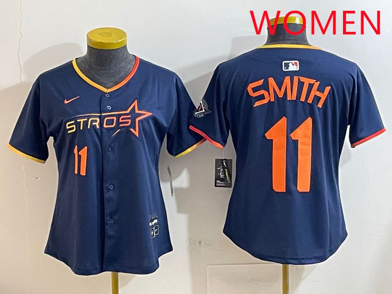 Women Houston Astros 11 Smith Blue three generations Joint Name Nike 2025 MLB Jersey style 7